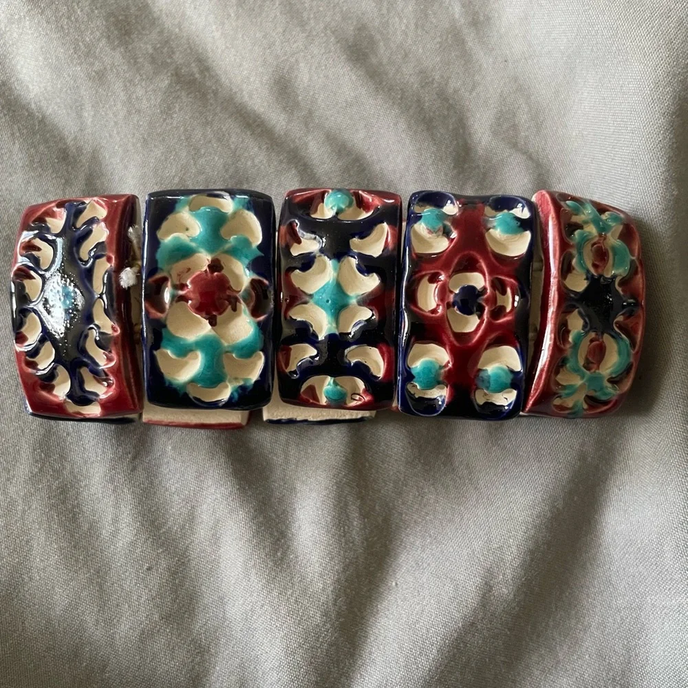 EUC Artisan Hand crafted ceramic beaded choker necklace and bracelet set - Picture 6 of 8